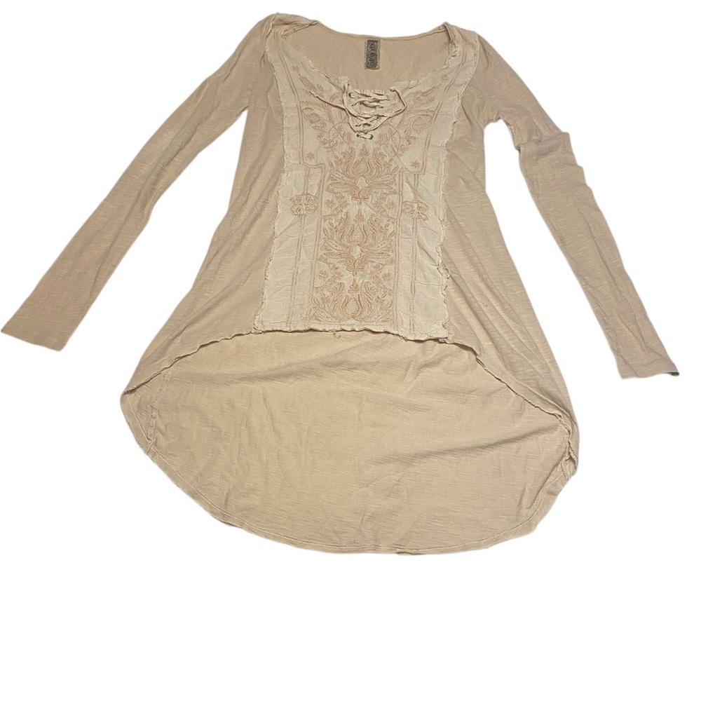 Free People Beige Lace-Up Tunic